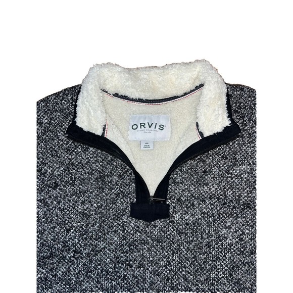 Orvis Sweater Mens Sz L Heather Black Sherpa Lined 1/4 Zip Pullover Mock Neck - Picture 2 of 9